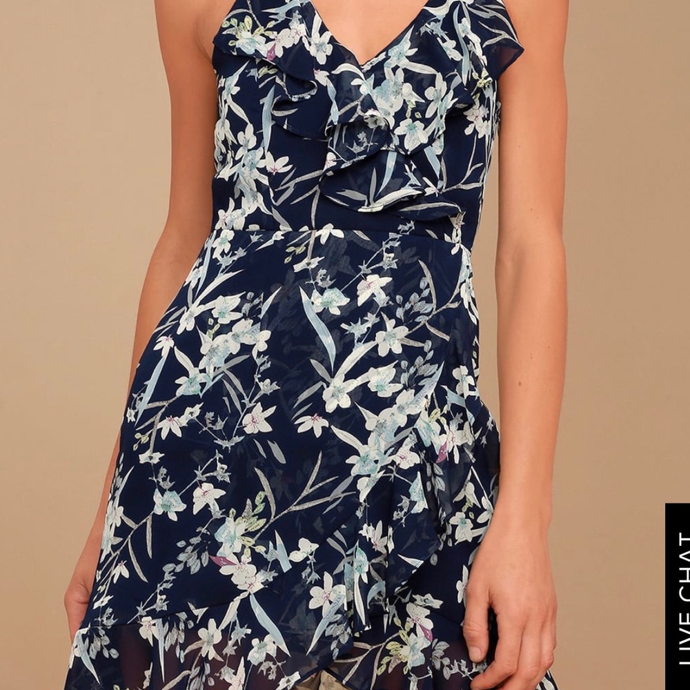 Navy blue floral print sleeveless dress